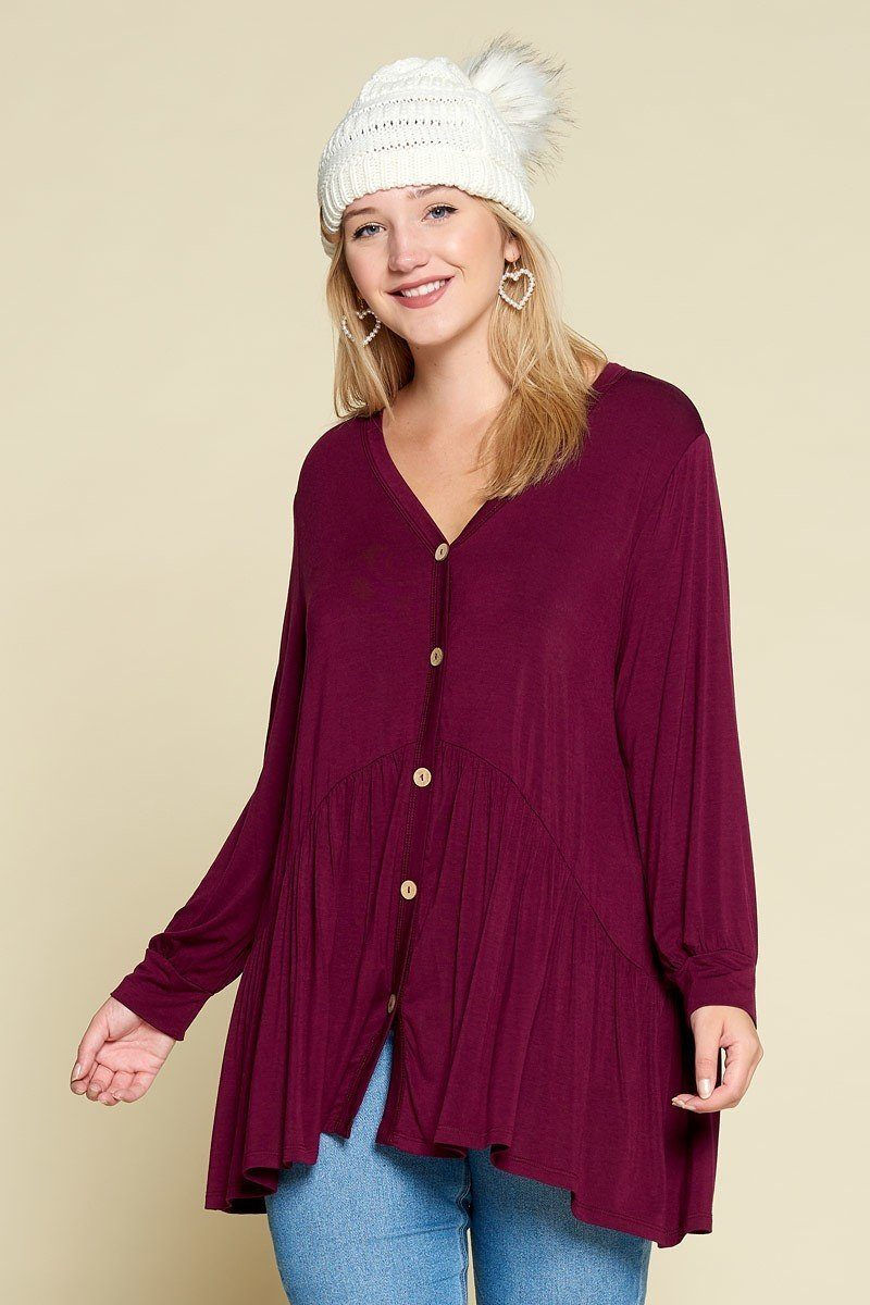 Thumbnail: Plus Size Solid Heavy Rayon Modal Jersey Faux Button Up