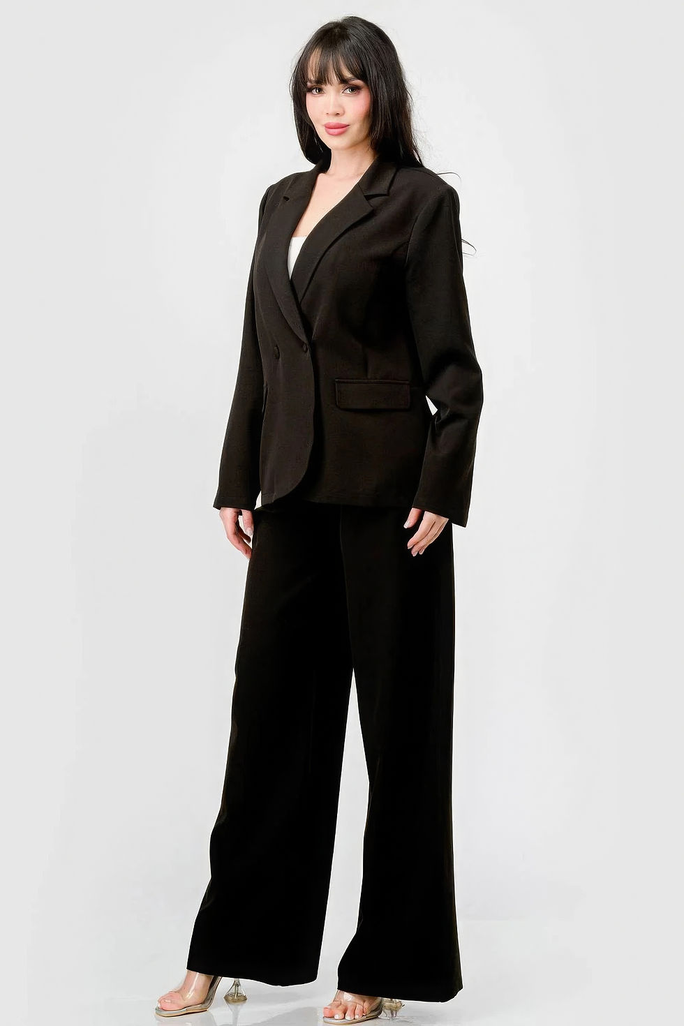 Thumbnail: Luxe Stretch Woven Loose Fit Blazer And Wide Legs Pants Semi Formal Set