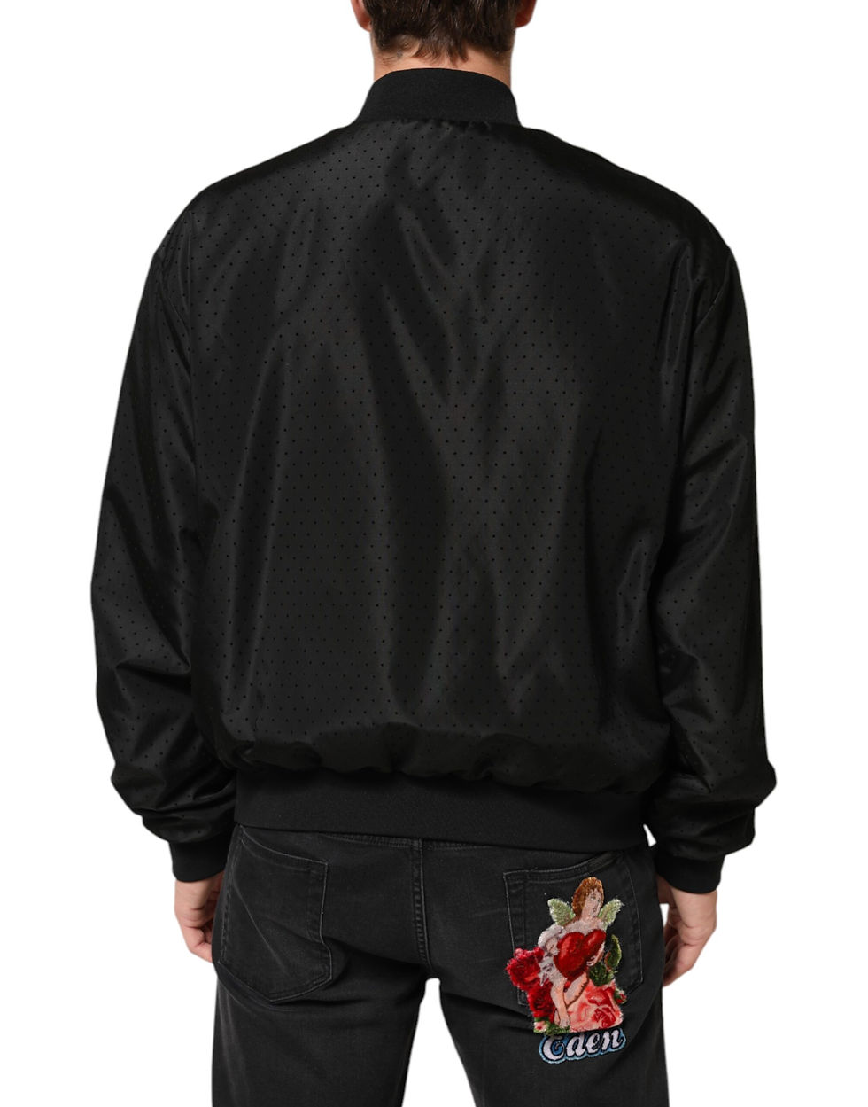 Thumbnail: Dolce & Gabbana Black Acetate Full Zip Bomber Men Jacket