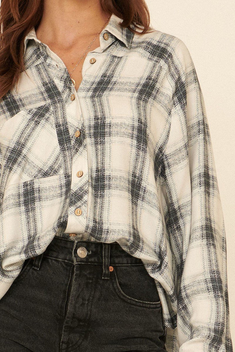 Thumbnail: Oversized Loose Fit Plaid Shirt