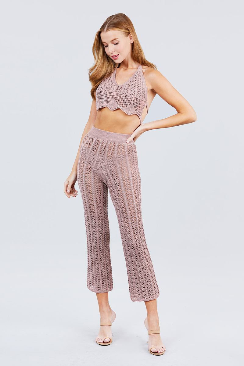 Thumbnail: Flare Long Fishnet Sweater Pants