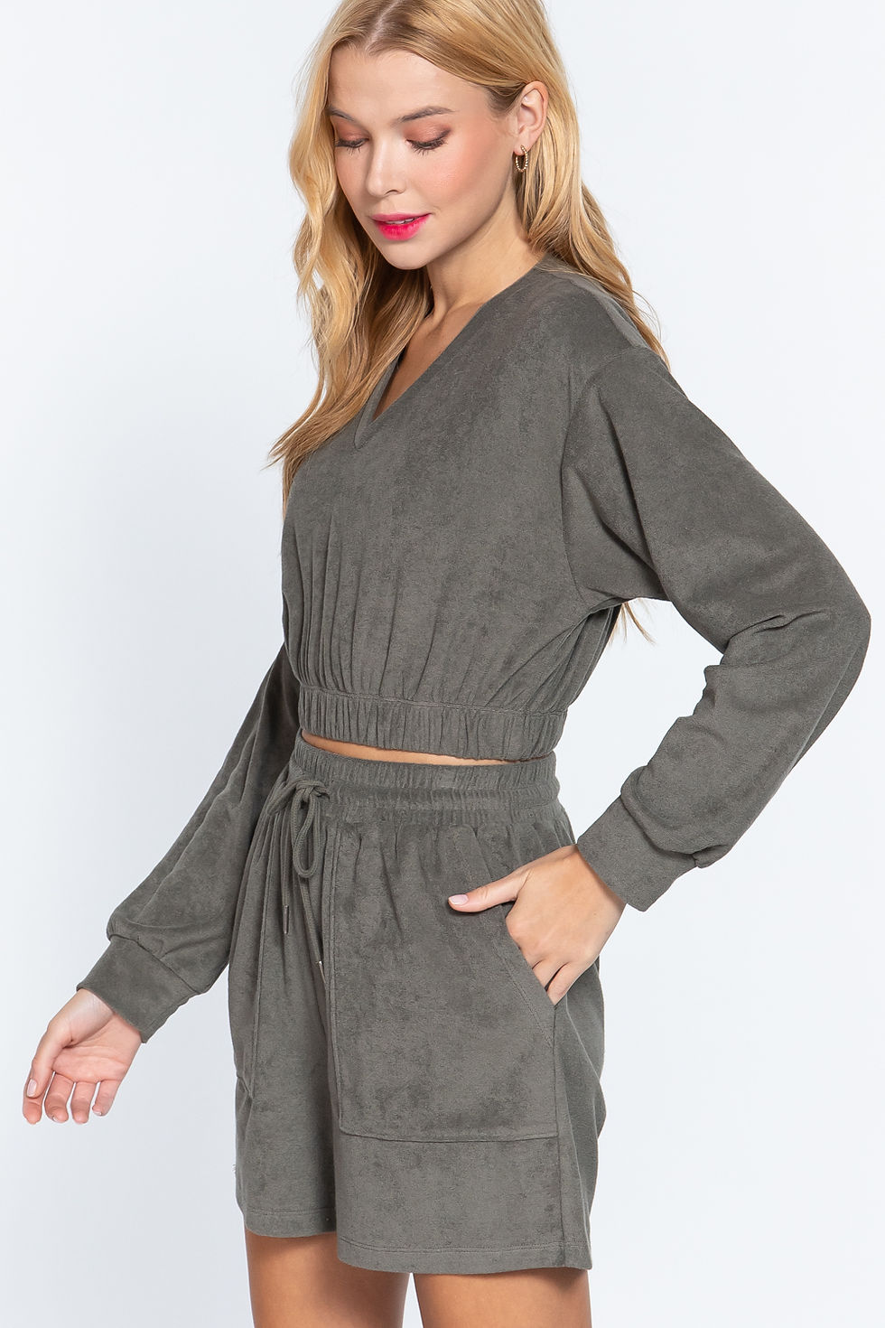 Thumbnail: Elasticized Hem Terry Towelling Top