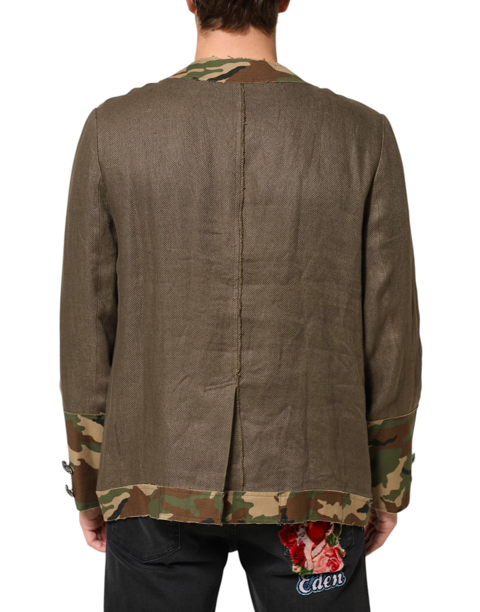 Thumbnail: Dolce & Gabbana Brown Camouflage Linen Button Down Jacket