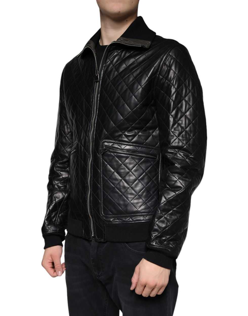 Thumbnail: Dolce & Gabbana Black Calf Leather Quilted Full Zip Jacket