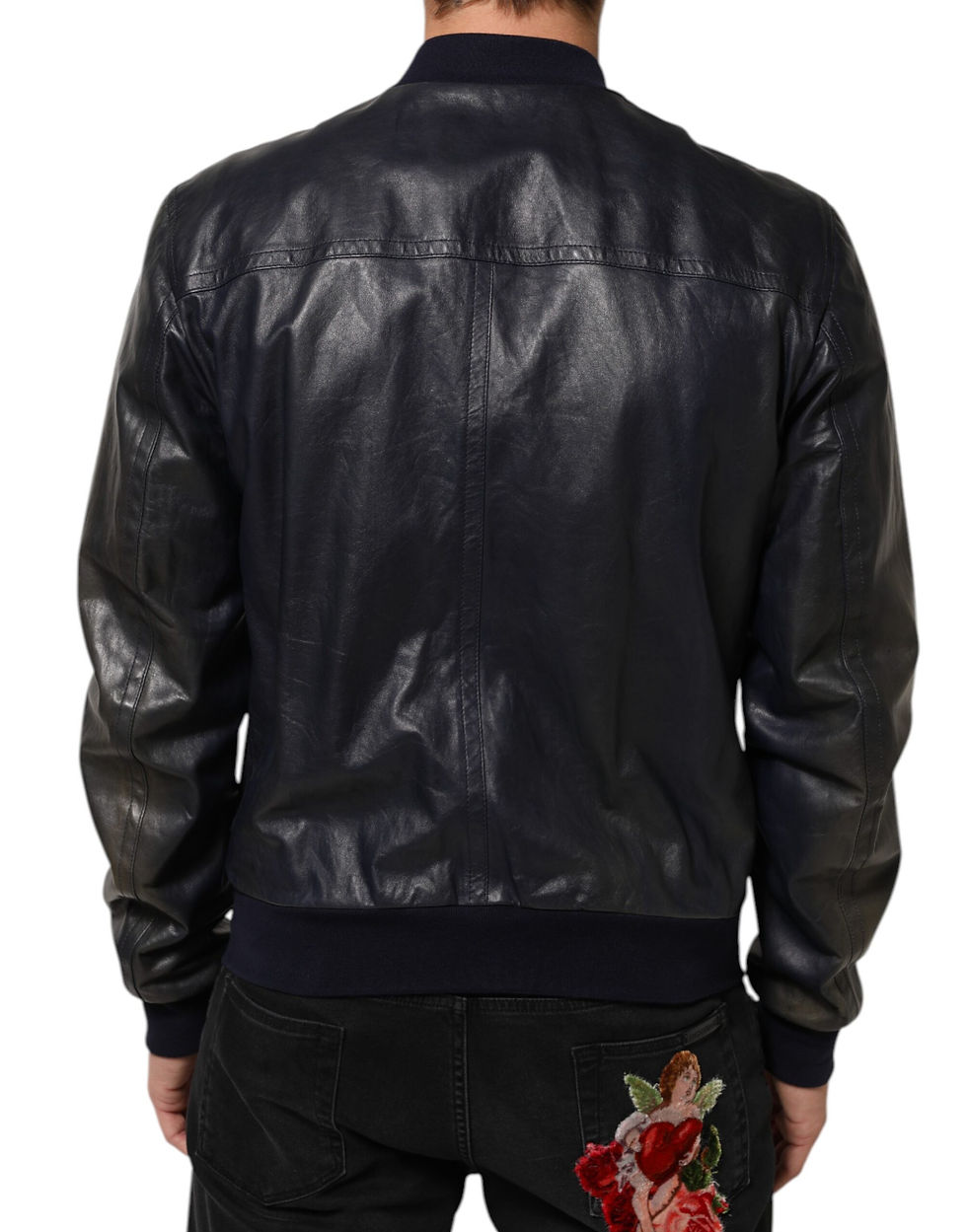Thumbnail: Dolce & Gabbana Blue Leather Full Zip Biker Blouson Jacket