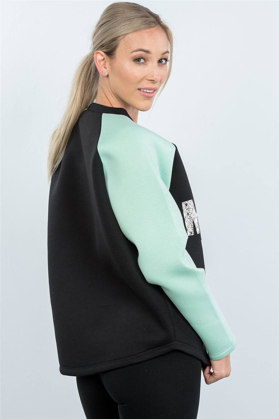 Thumbnail: Contrast Sleeve Curved Hem Sweater