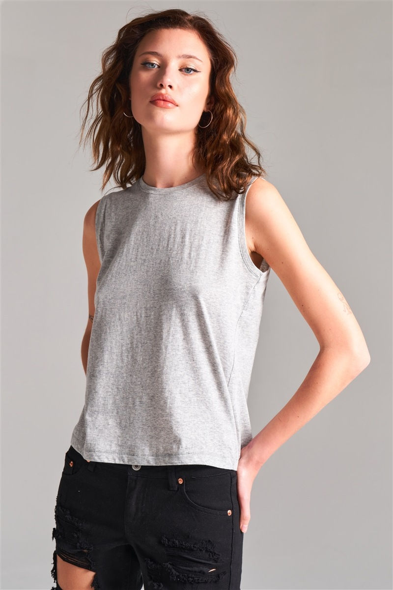 Thumbnail: Solid Sleeveless Round Neck Basic Tank Top