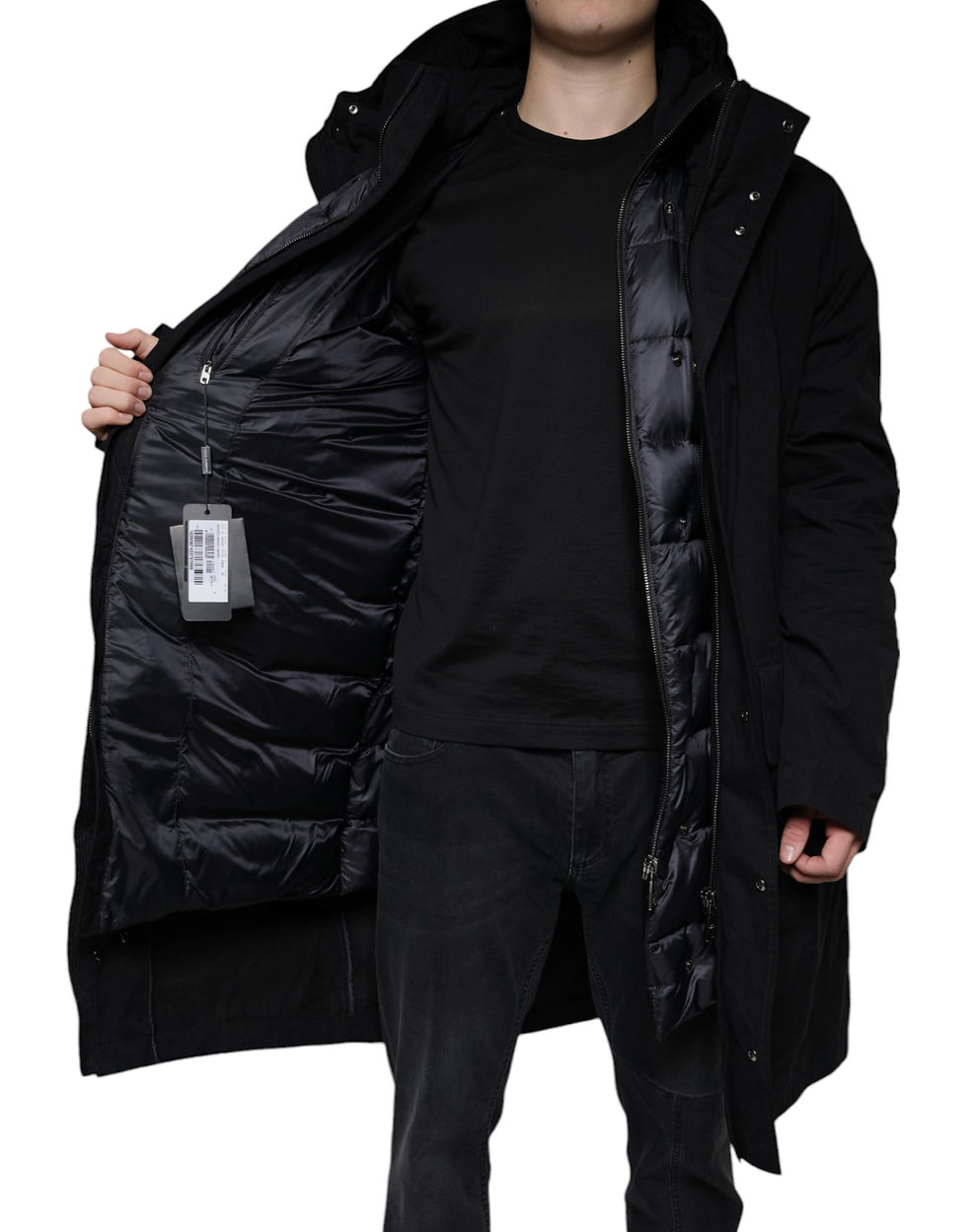 Thumbnail: Dolce & Gabbana Black Hooded Parka Cotton Trench Coat Jacket