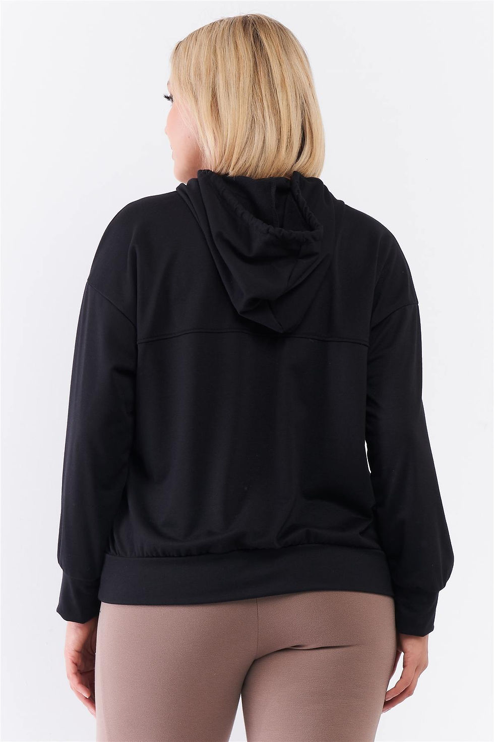 Thumbnail: Plus Black Oversize High Neck Zip-up Detail Draw String Tie Hoodie Sweatshirt