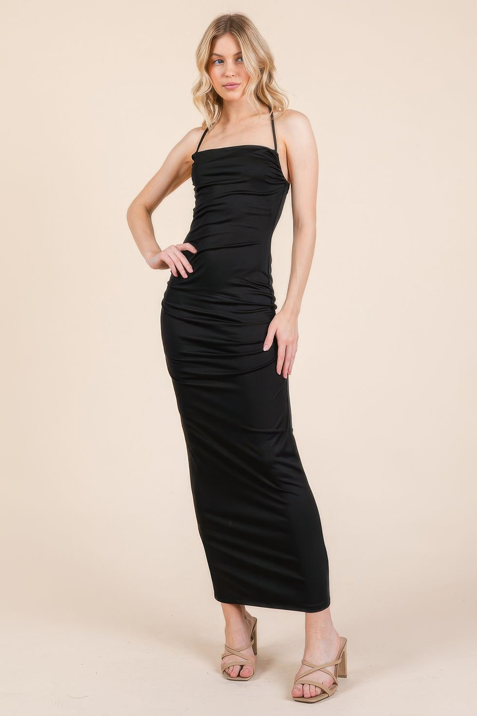 Thumbnail: Asymmetry Ruched Double Layered Maxi Dress