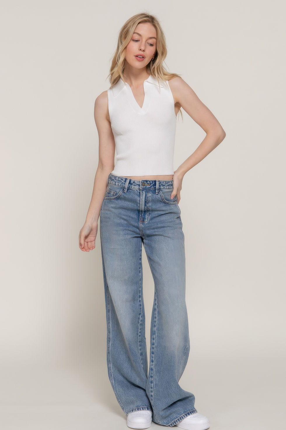 Thumbnail: Sleeveless Polo Spring Sweater      