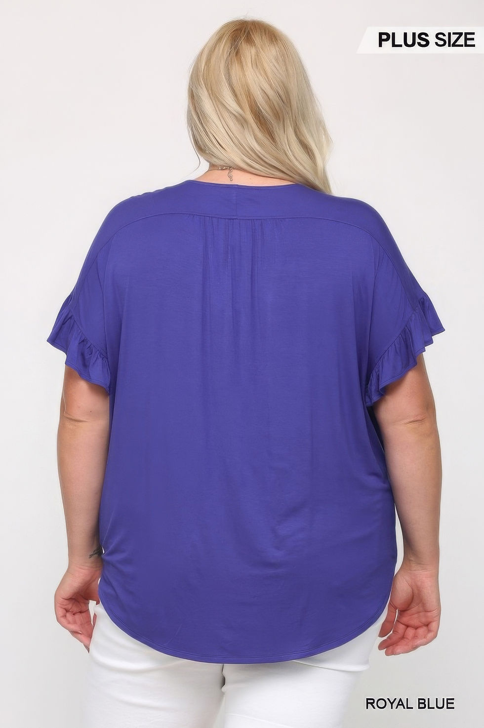 Thumbnail: Solid Viscose Knit Surplice Top With Ruffle Sleeve