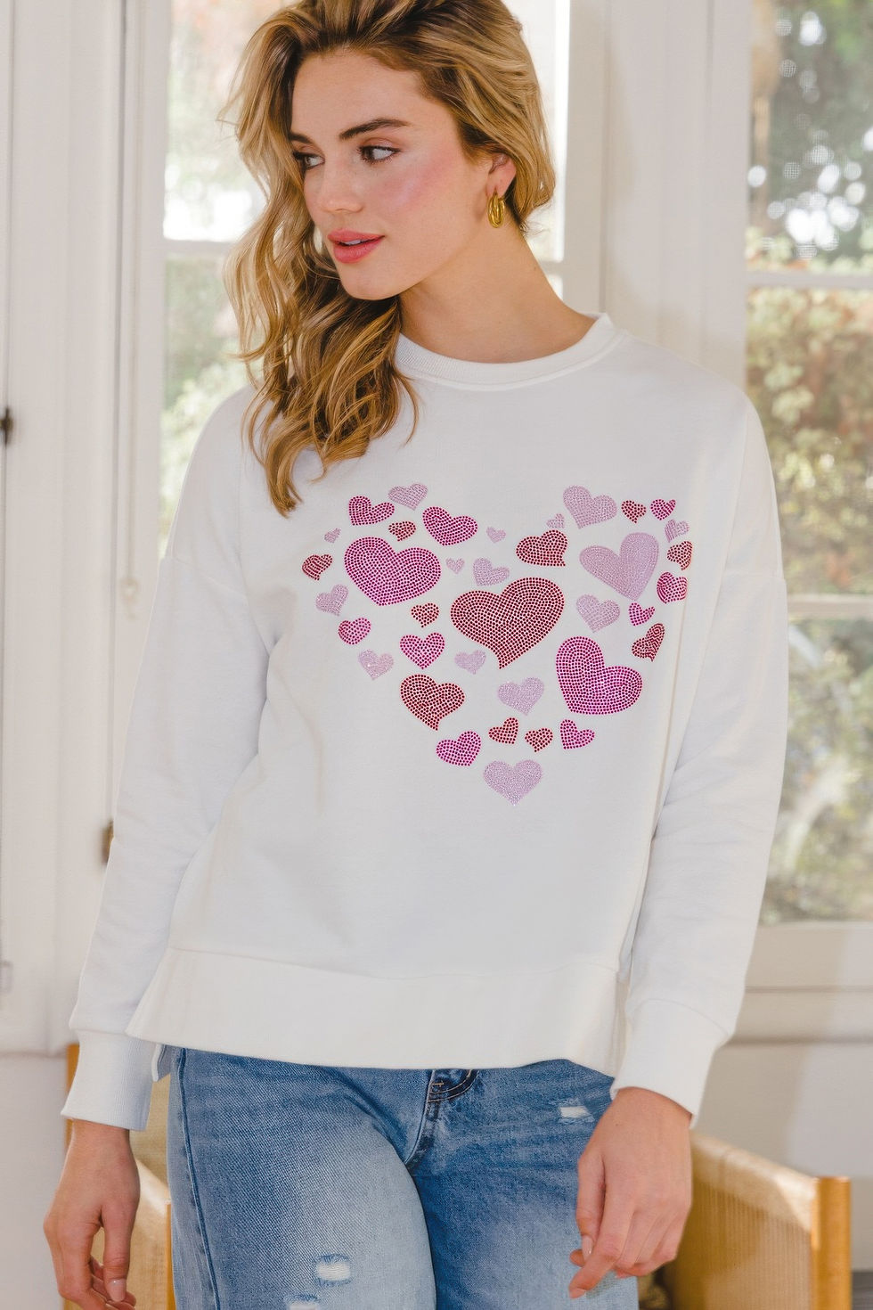 Thumbnail: Hearts Hotfix Rhinestone Oversized Pullover    
