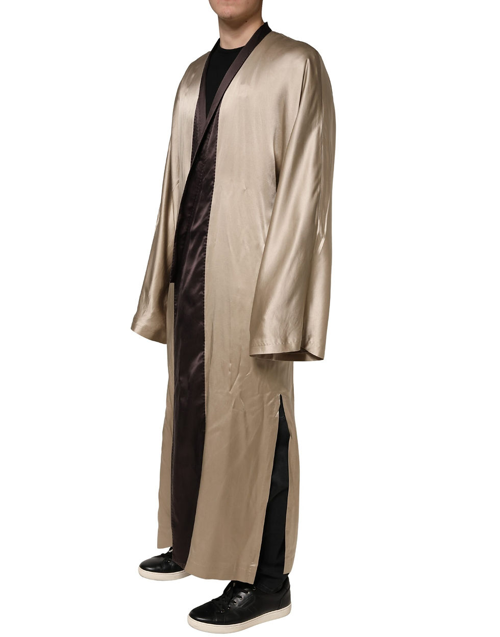 Thumbnail: Dolce & Gabbana Beige Silk Satin Long Coat Robe Jacket