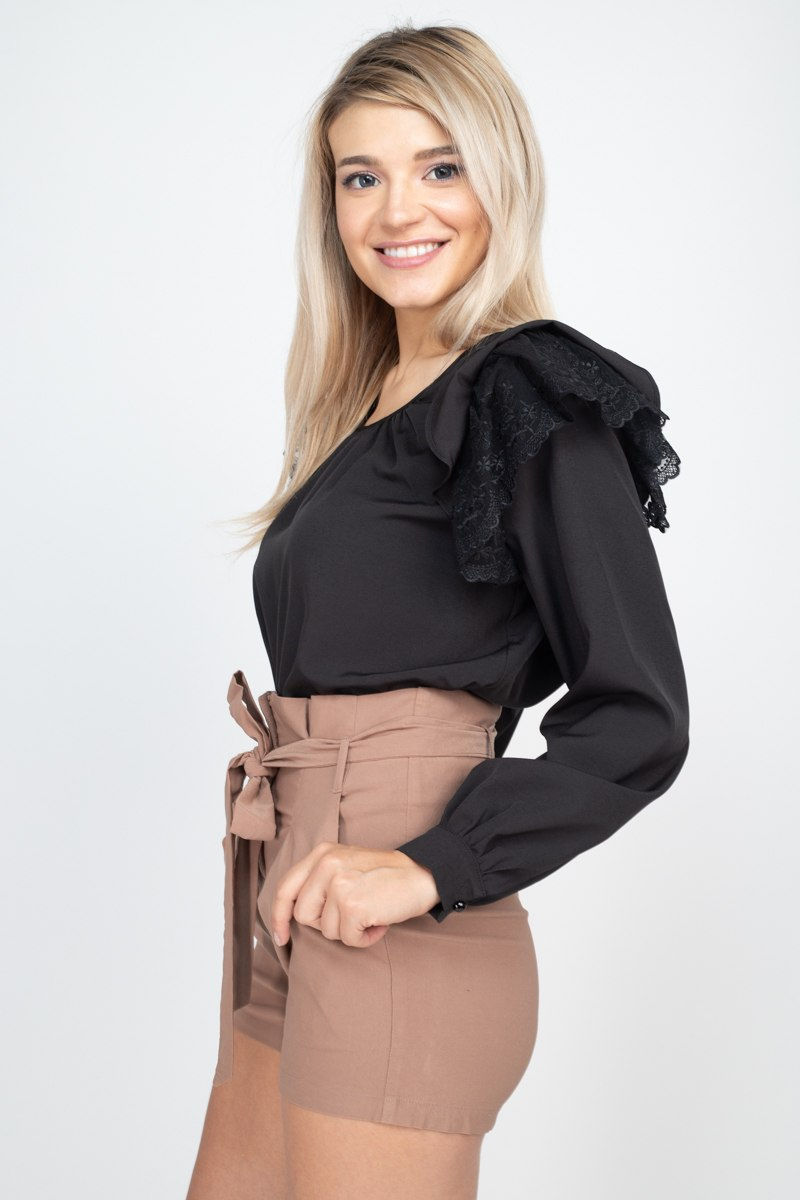 Thumbnail: Balloon Sleeve Lace Ruffle Top