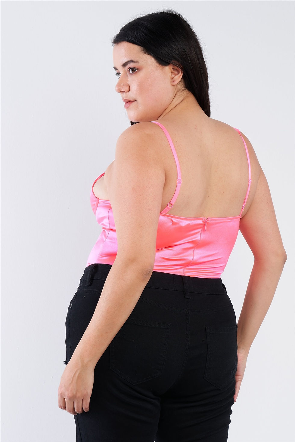 Thumbnail: Plus Size Silk Chain Spaghetti Strap High Thong Center Cut Out Bodysuit