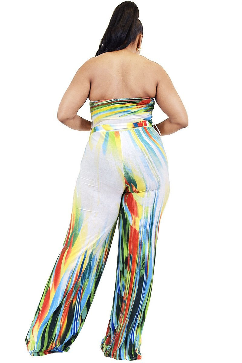 Thumbnail: Plus Off Shoulder Color Brushed Tie Waist Jumpsuit