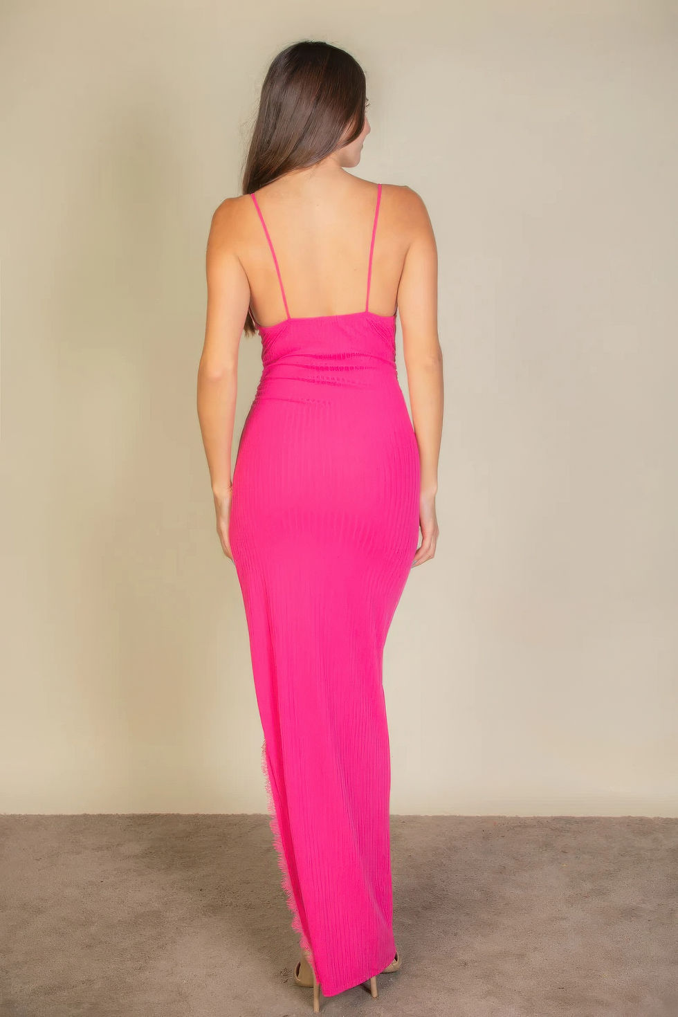 Thumbnail: Eyelash Lace Trim Split Thigh Cami Dress