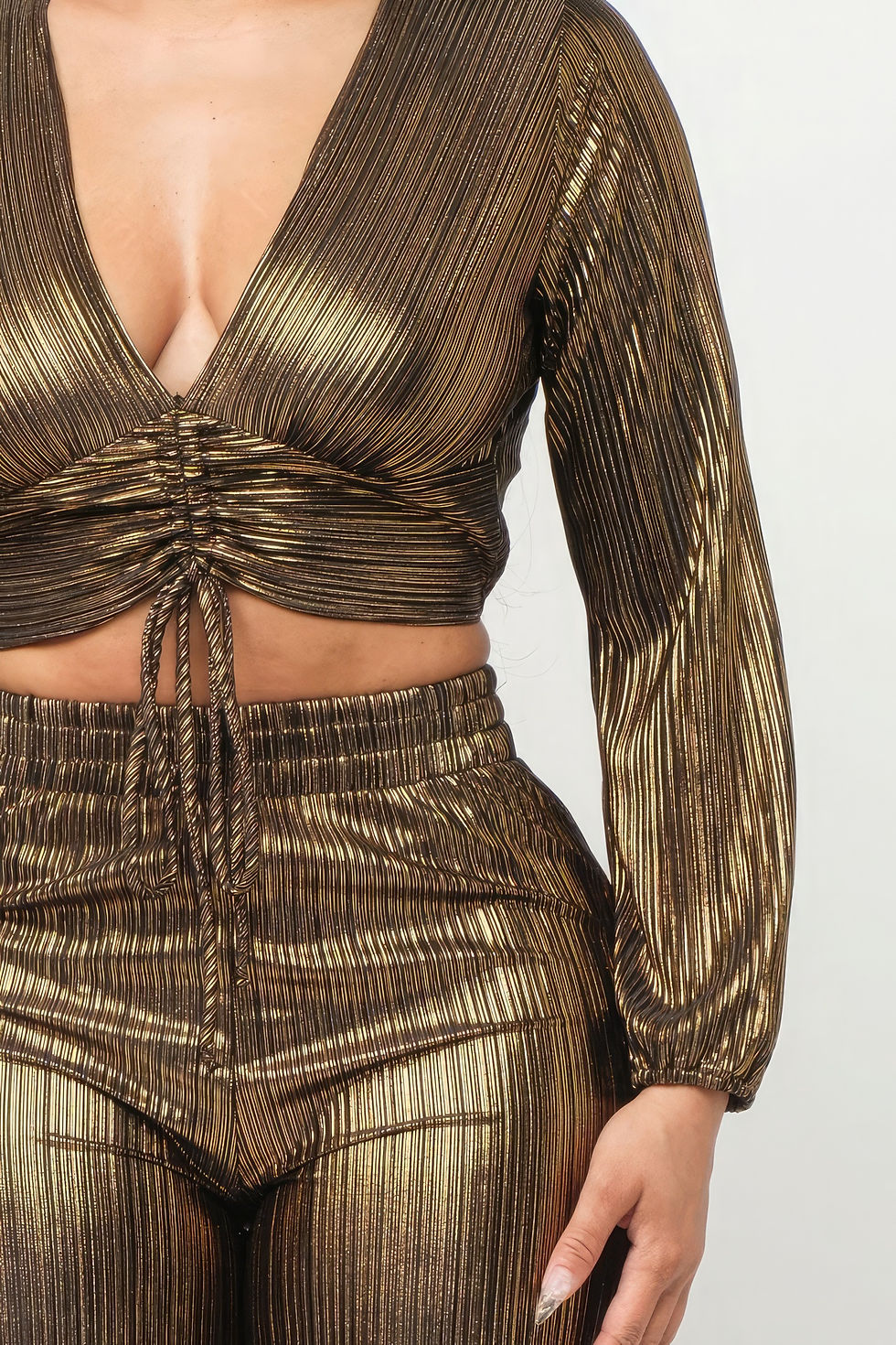 Thumbnail: Foil Plisse Tunnel Shirring Top And Pants Set