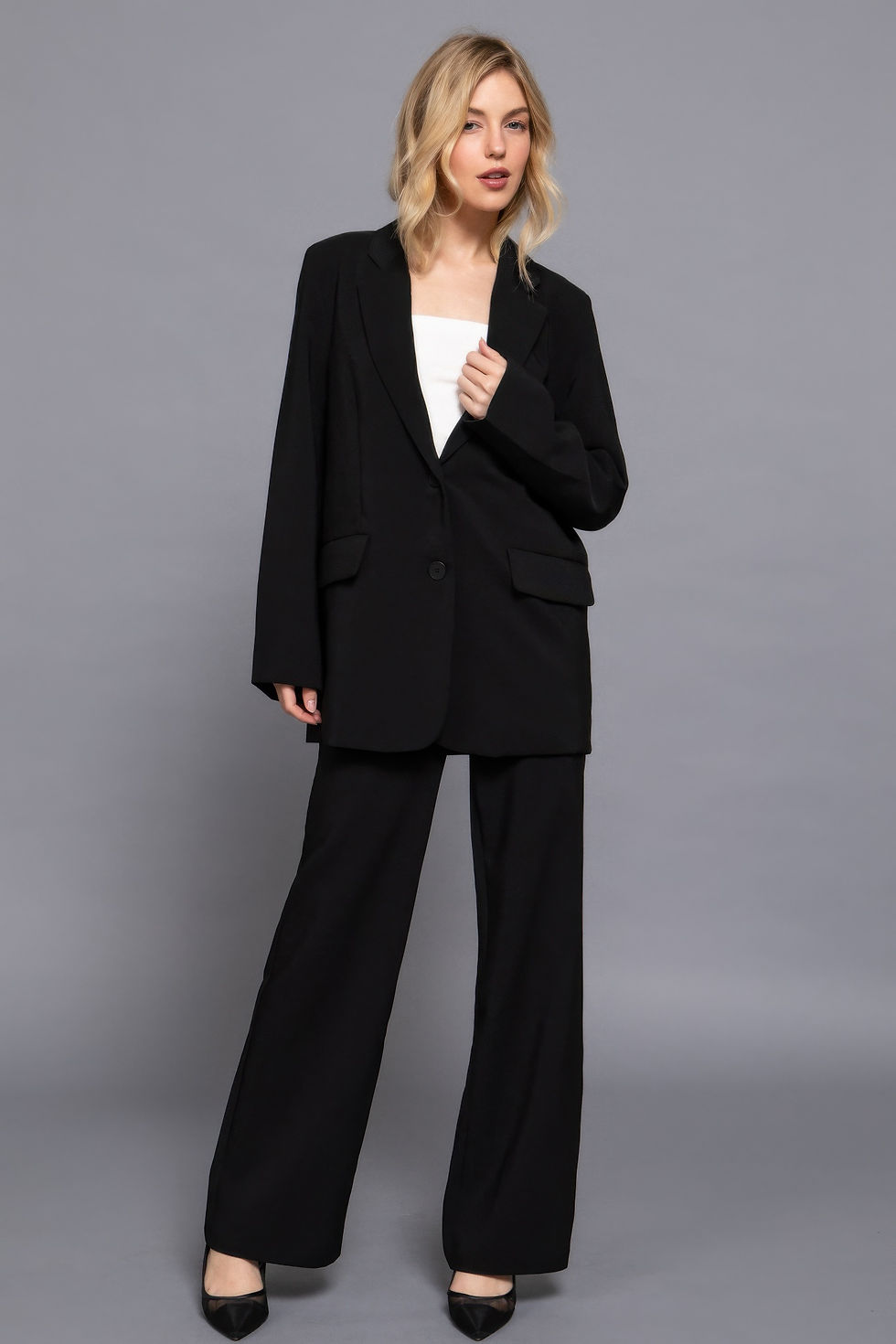 Thumbnail: Long slv front button closure blazer      