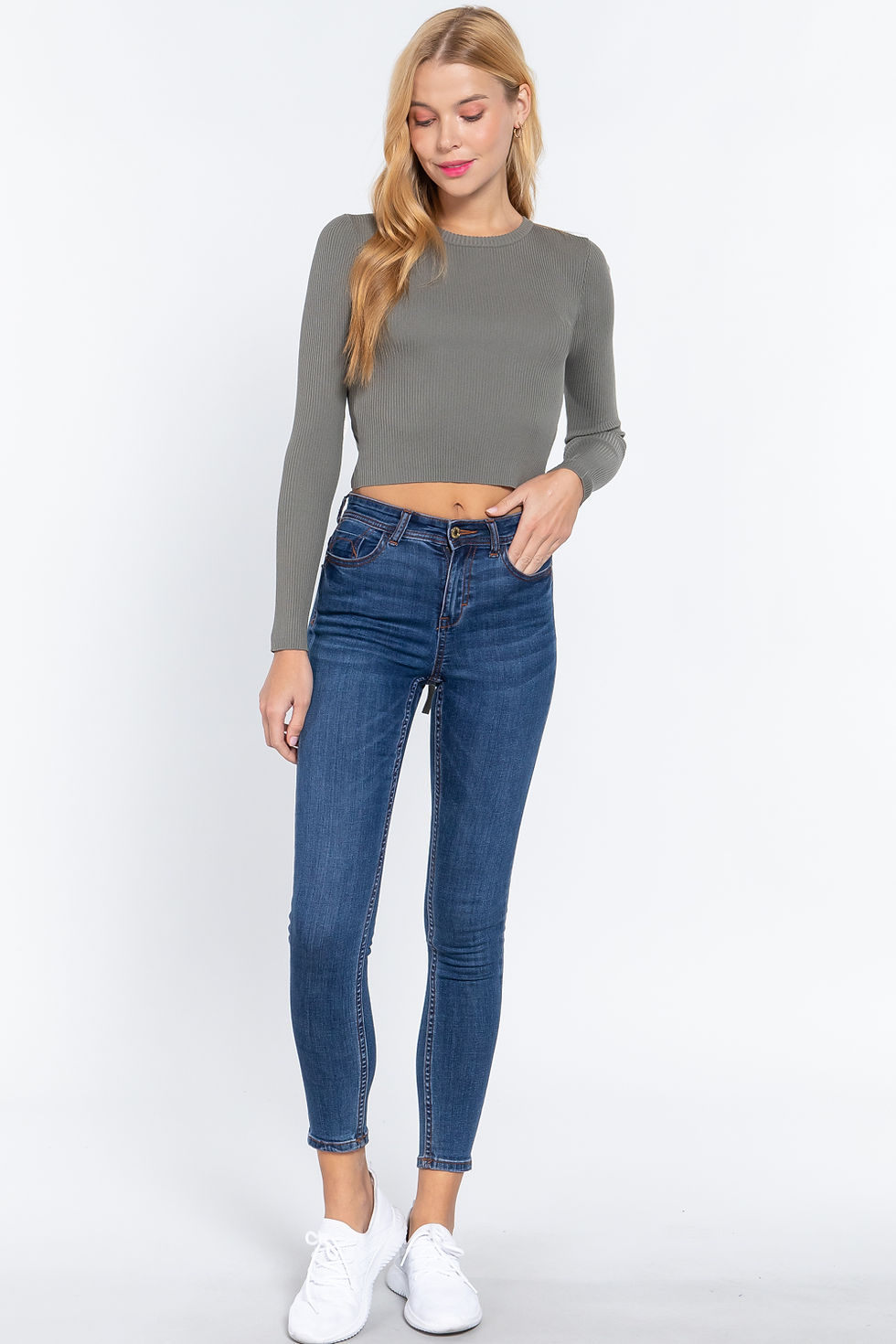 Thumbnail: Long Slv Open Back Sweater Top