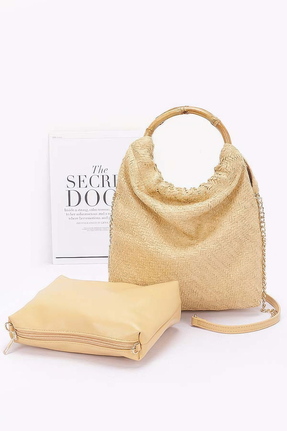 Thumbnail: Faux Straw Bamboo Handle Handbag