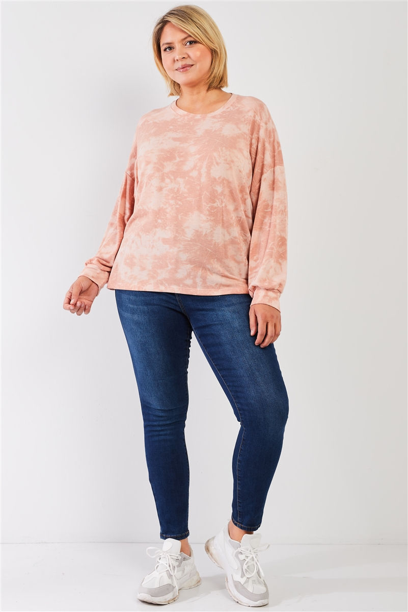 Thumbnail: Plus Marsala Tie-dye Print Crew Neck Long Sleeve Loose Fit Sweatshirt