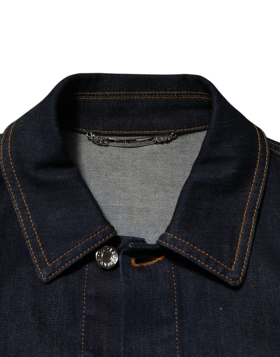 Thumbnail: Dolce & Gabbana Indigo Blue Denim Slim Fit Logo Patch Jacket