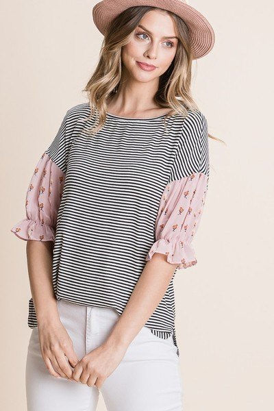Thumbnail: Cute Striped Curved Hem Casual Top