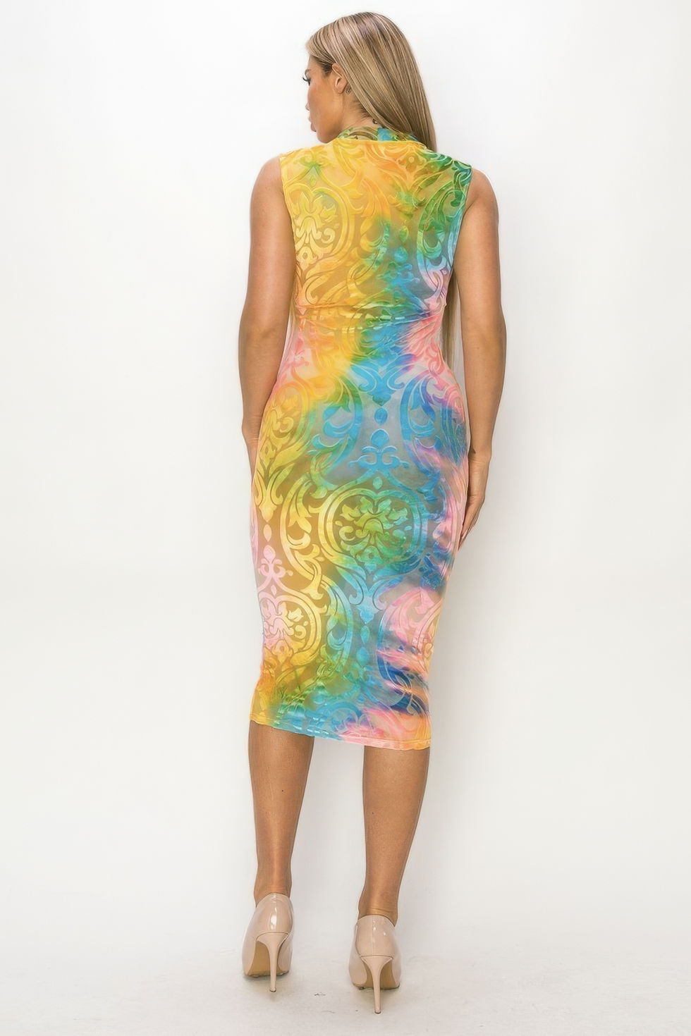 Thumbnail: Velvet Burn Out Pattern Sexy Midi Dress