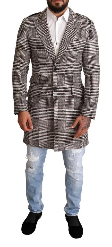 Thumbnail: Dolce & Gabbana Gray Check Plaid Long Trench Coat Jacket