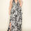 Thumbnail: Crinkle Satin Printed Halter Ruffled Detail Smocked Waist Slit Frt Maxi Dress