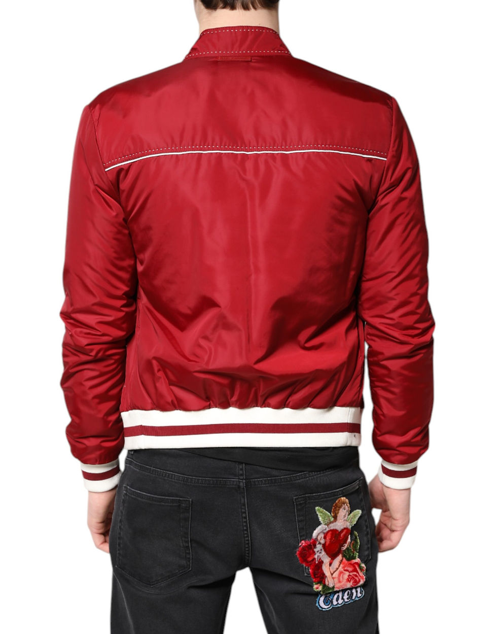 Thumbnail: Dolce & Gabbana Red White Nylon Full Zip Men Bomber Jacket