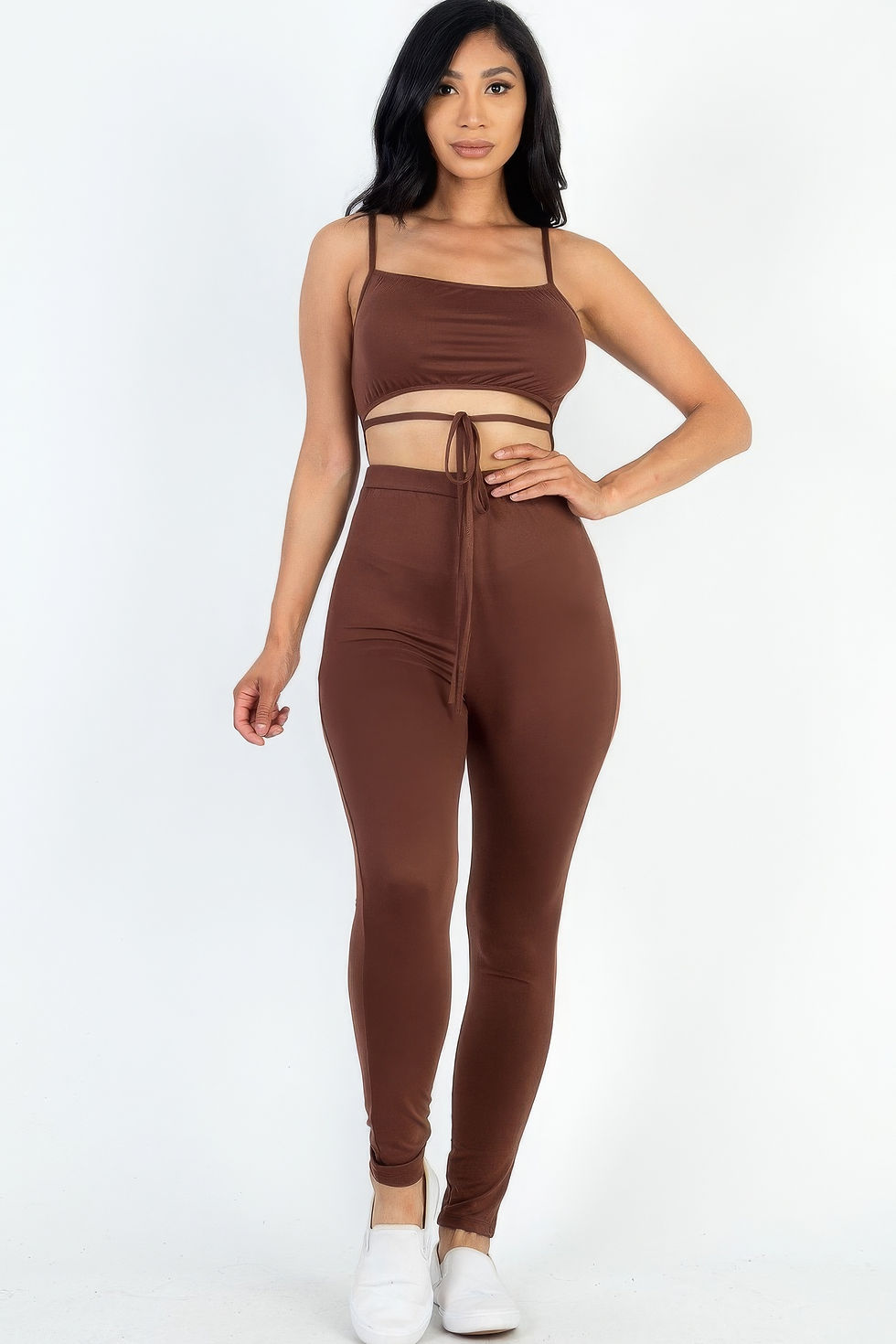 Thumbnail: Solid Tie Front Cut Out Jumpsuit