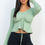 Thumbnail: Ribbed Drawstring Front Long Sleeve Peplum Top