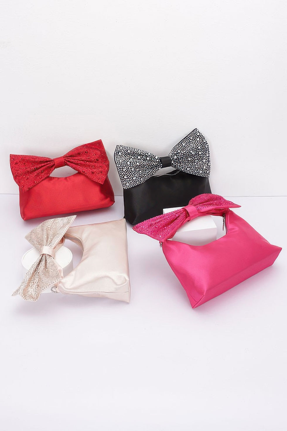 Thumbnail: Rhinestone Hotfix Bow Handle Nylon Clutch