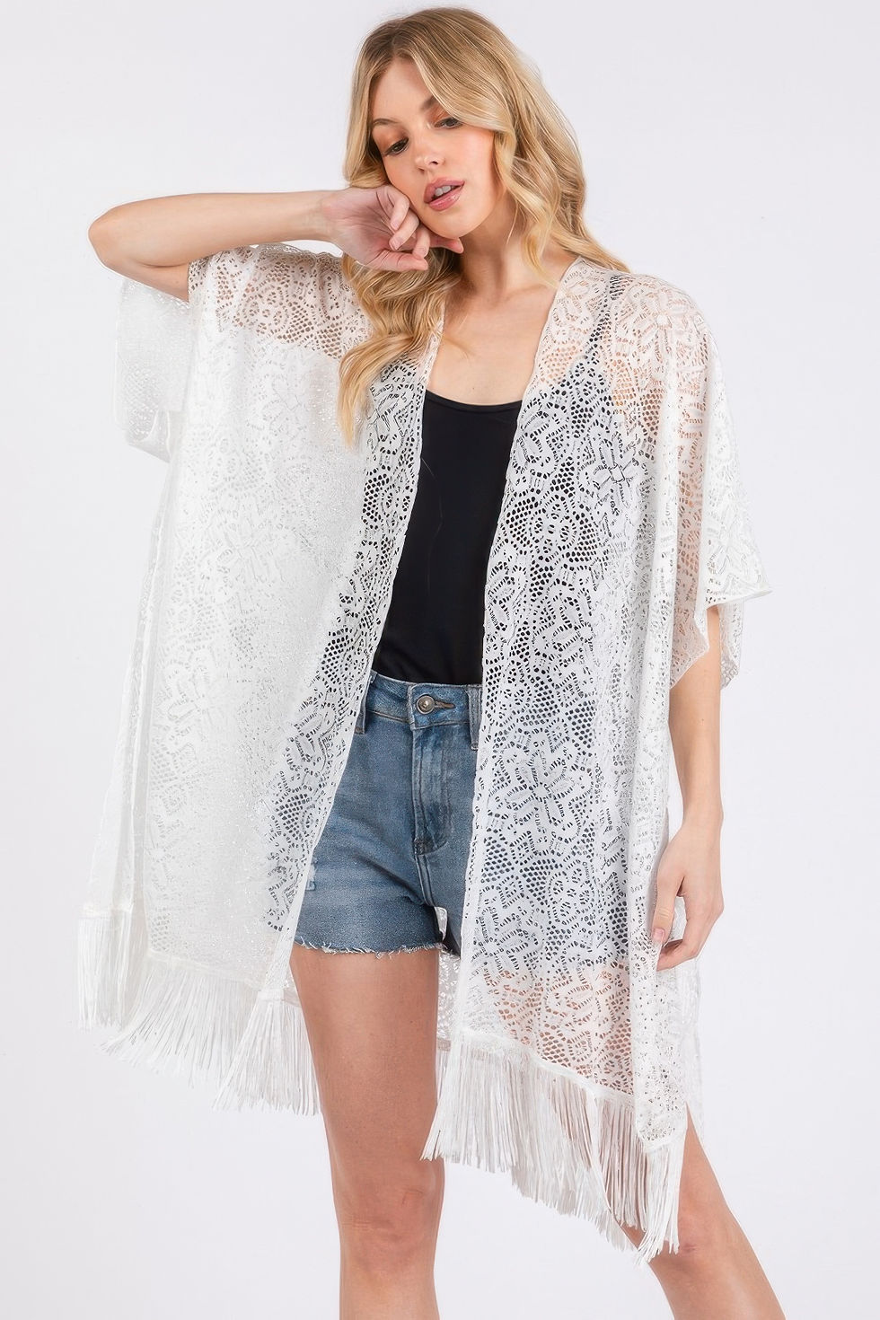 Thumbnail: Flower Pattern Crochet Lace Tassel Cover Up