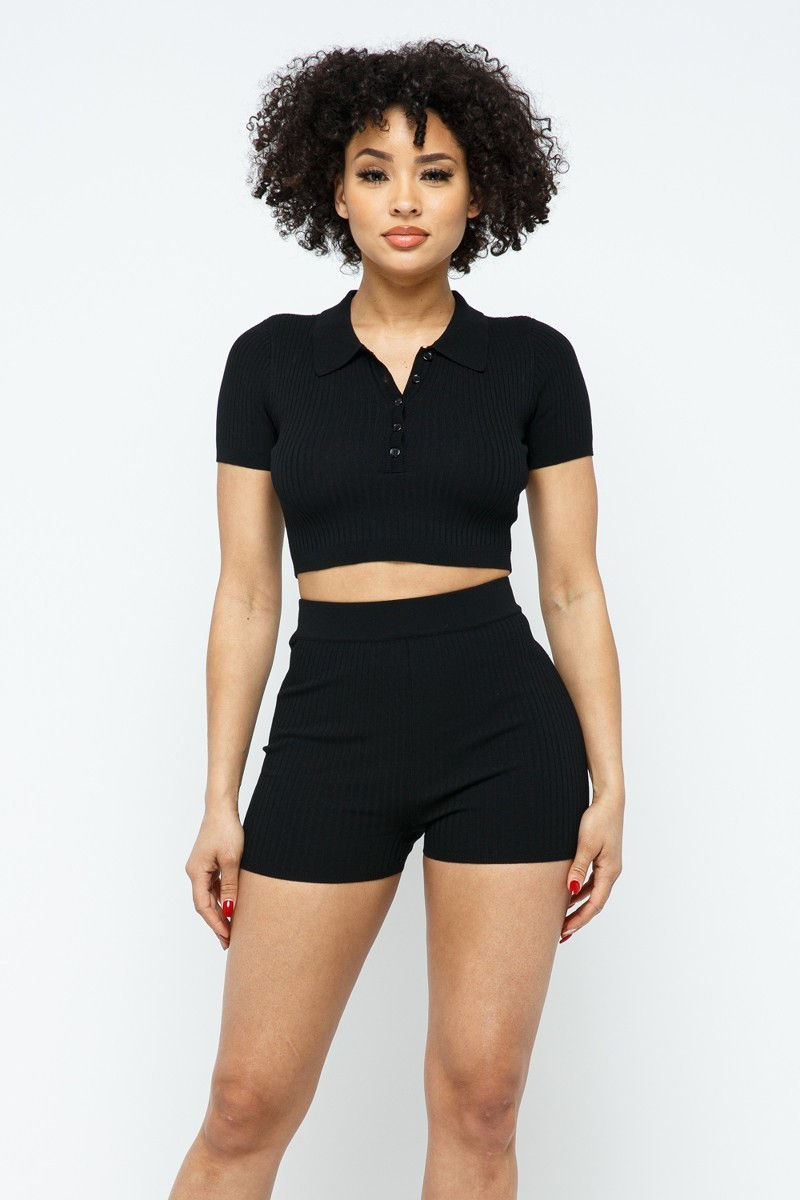Thumbnail: Collar Crop Top + Shorts Set
