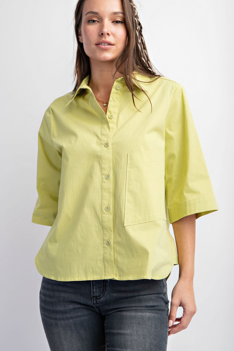 Thumbnail: Half Slvs Stretch Poplin Button Down Shirt
