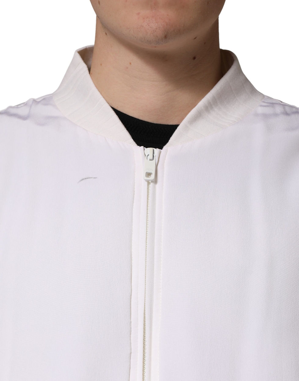 Thumbnail: Dolce & Gabbana White Silk Full Zip Bomber Blouson Jacket
