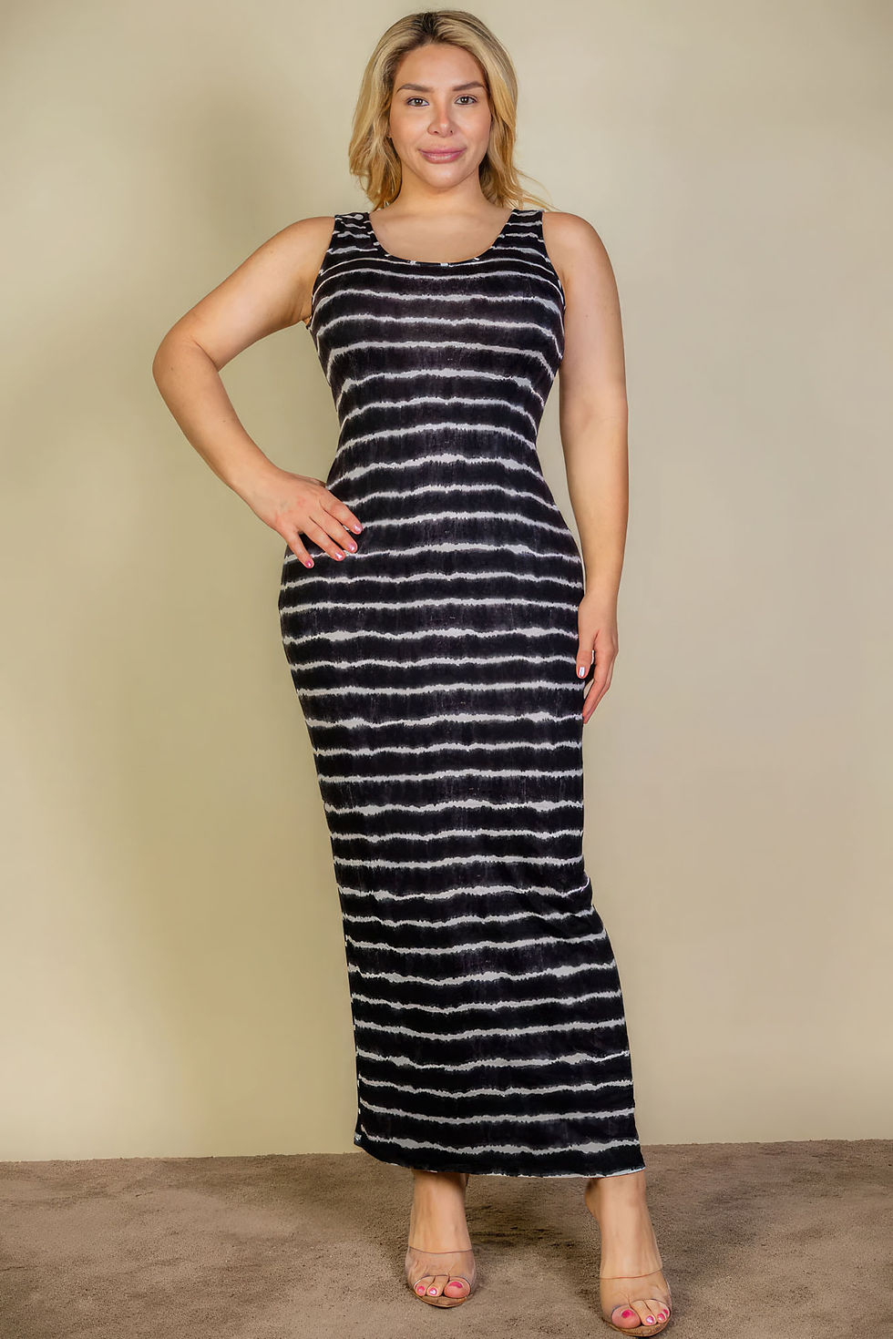 Thumbnail: Plus Size Tie Dye Printed Tank Bodycon Maxi Dress