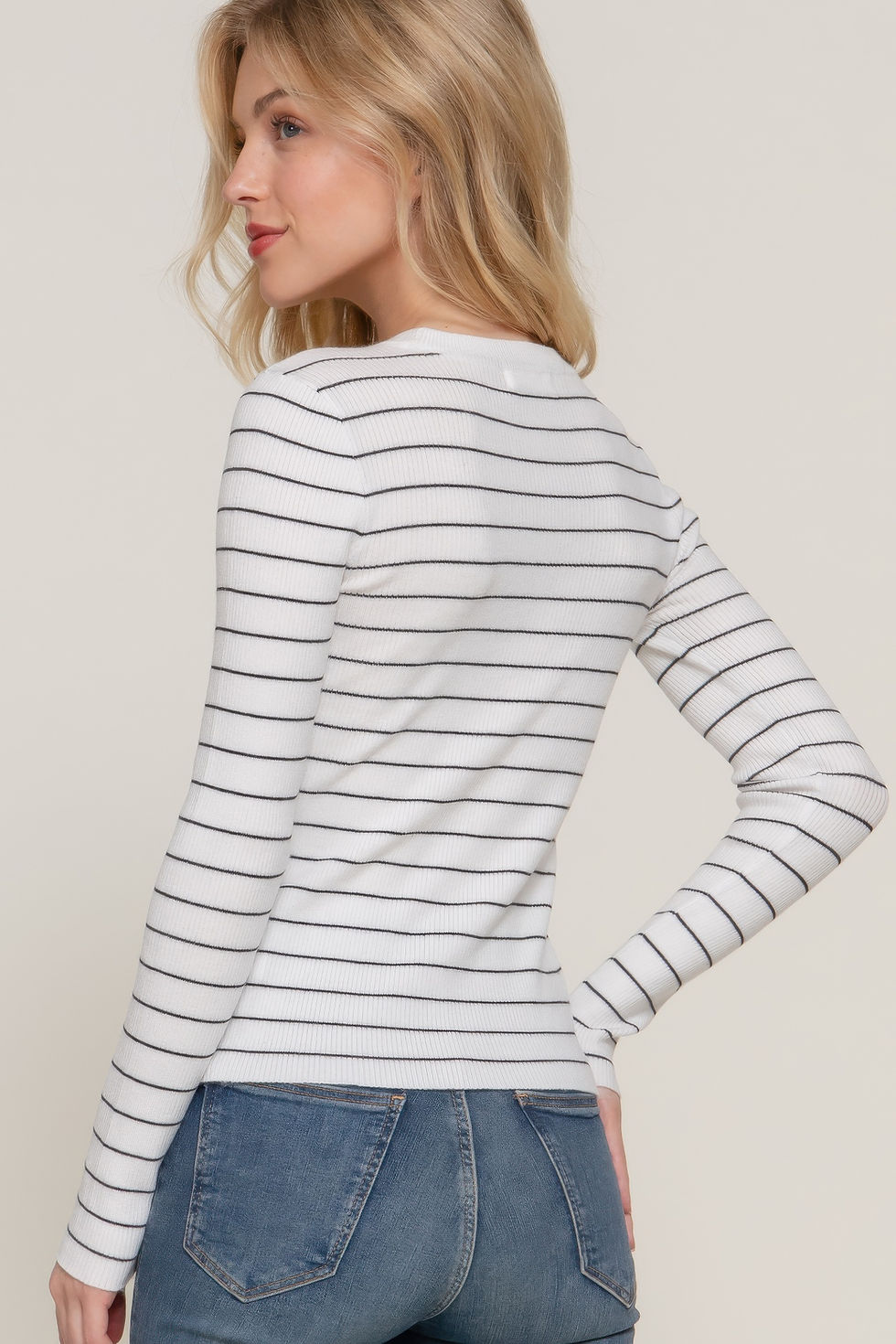 Thumbnail: Long slv crew neck stripe sweater   