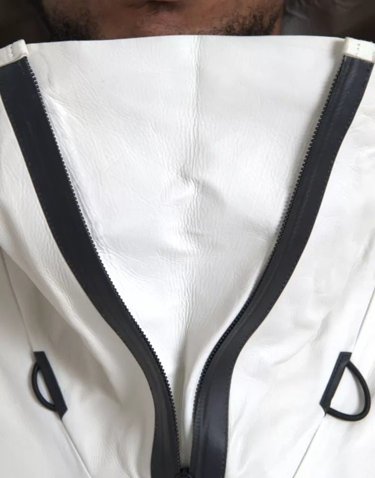 Thumbnail: Bottega Veneta White Leather Men Waterproof Jacket Blouson