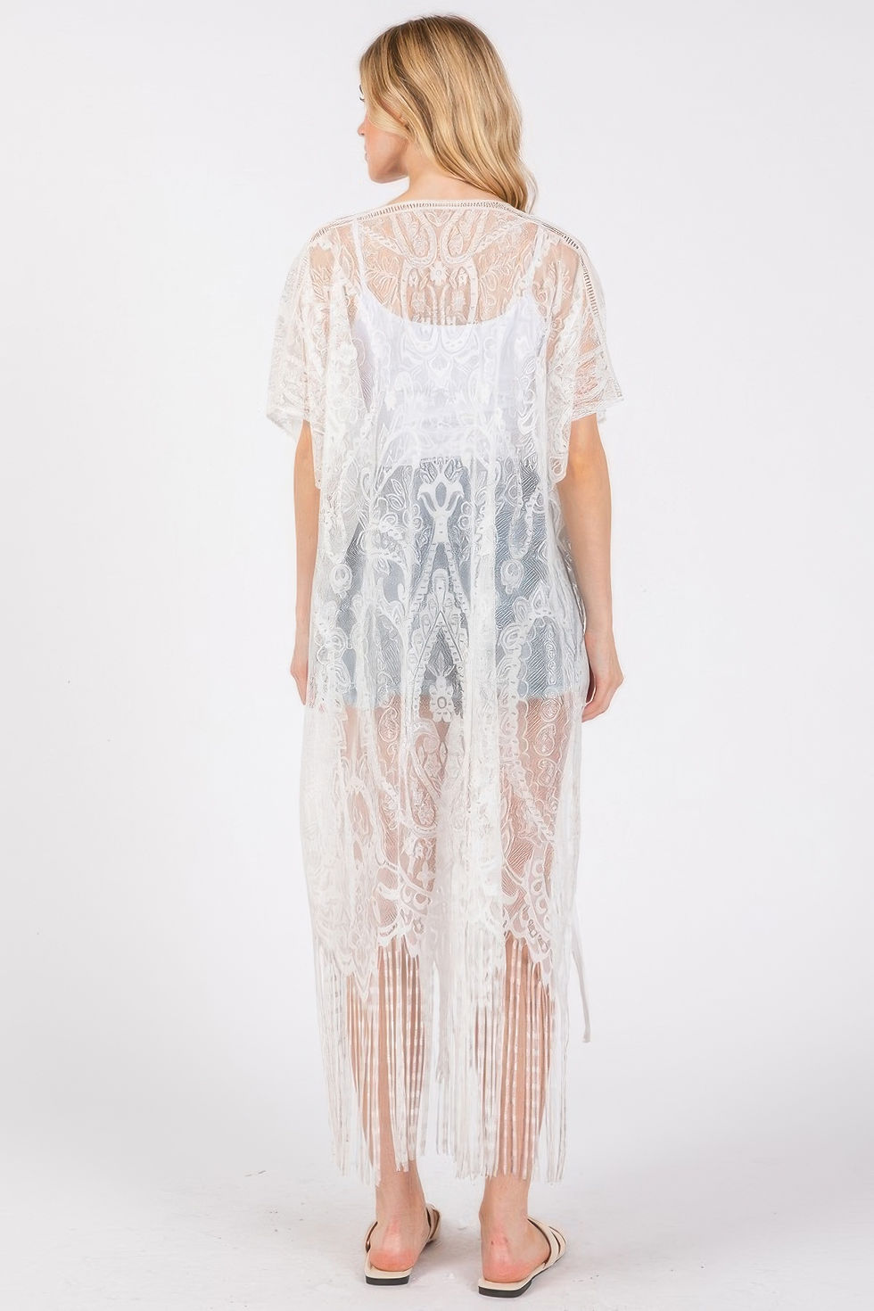 Thumbnail: Elegant Lace Fringe Cover Up Kimono