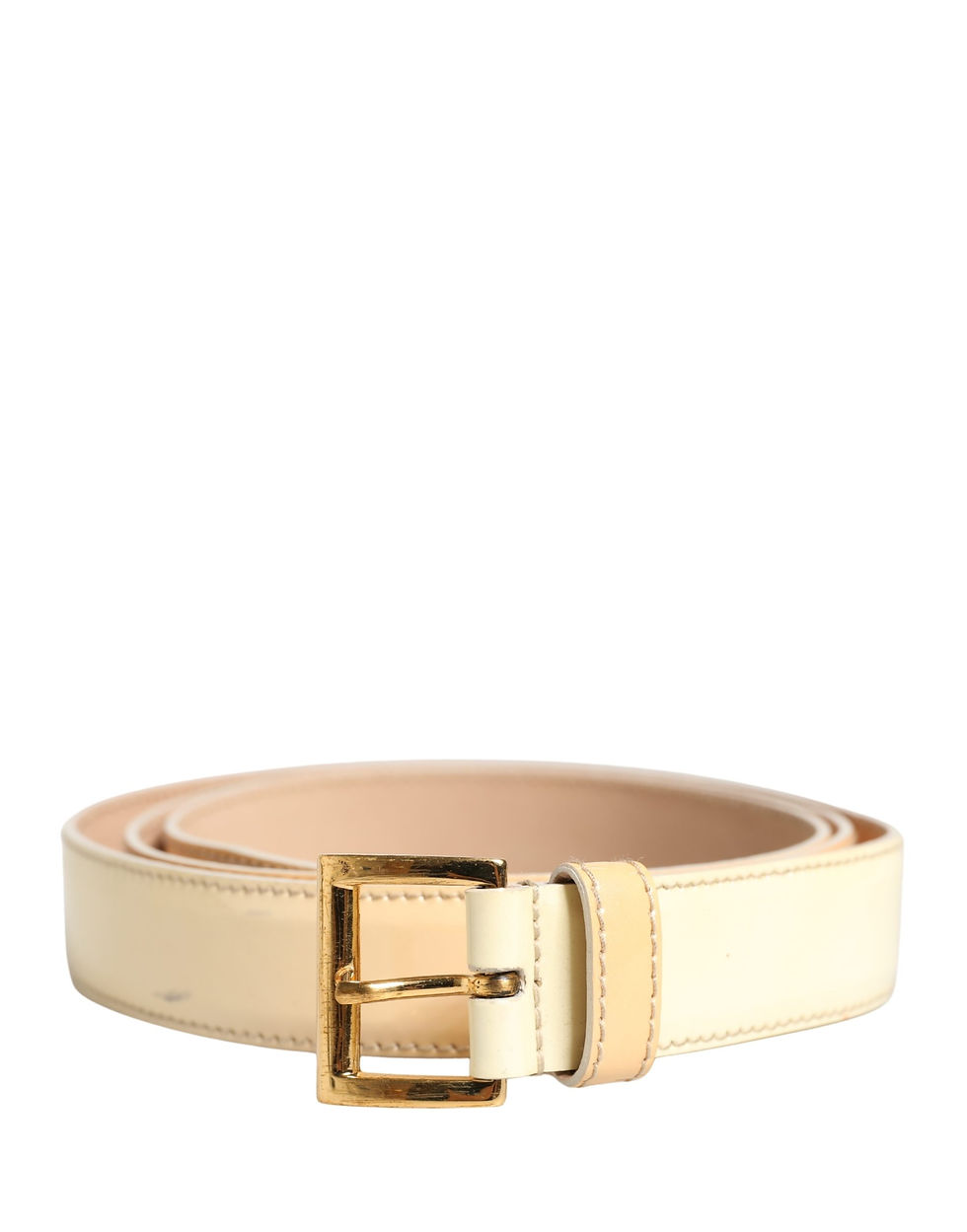 Thumbnail: Prada Beige Leather Logo Waist Women Gold Metal Buckle Belt
