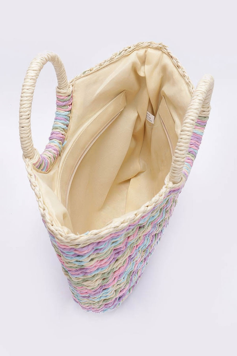Thumbnail: Faux Straw Multi Color Round Handle Tote Bag