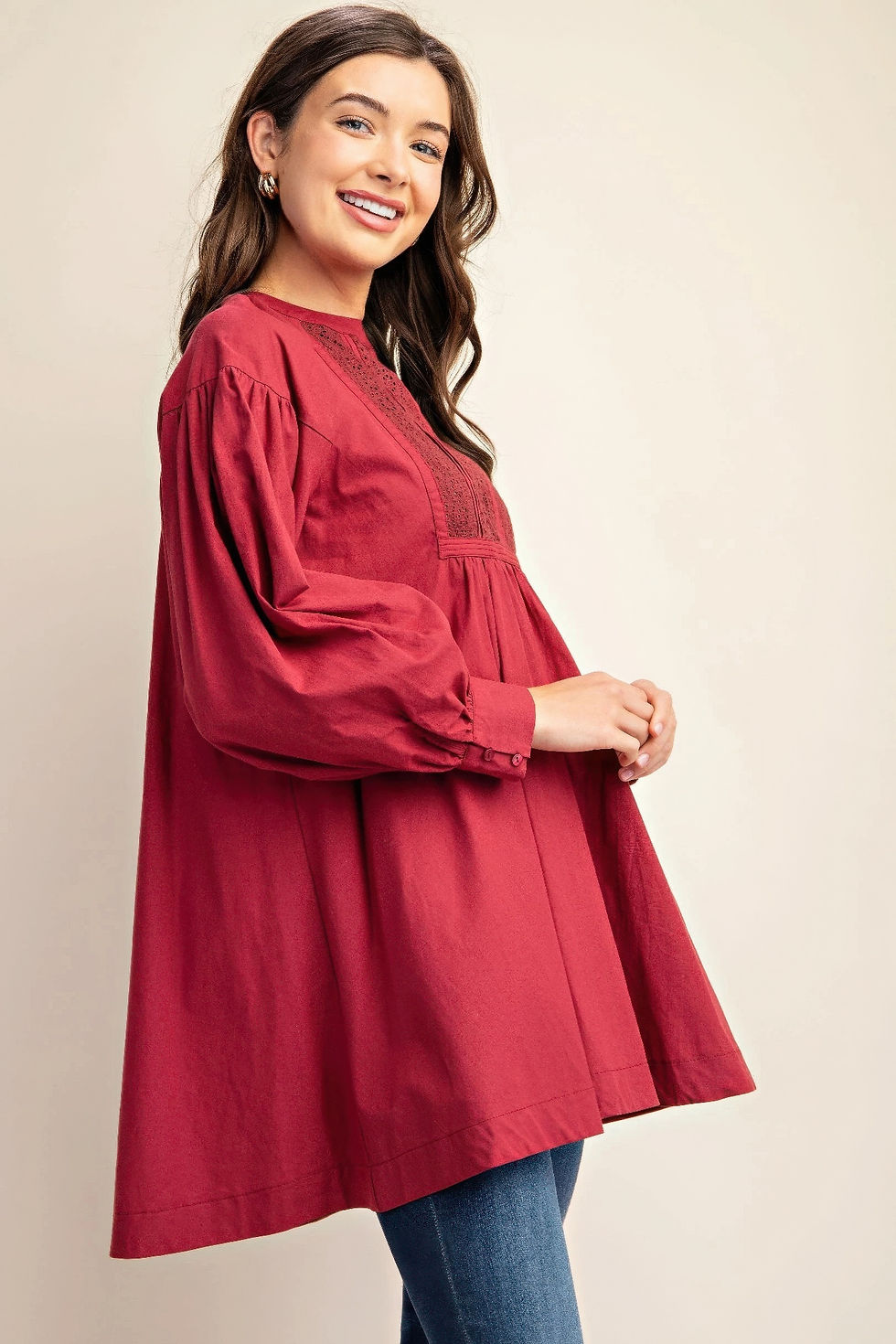 Thumbnail: Long sleeve mini dress with lace detail