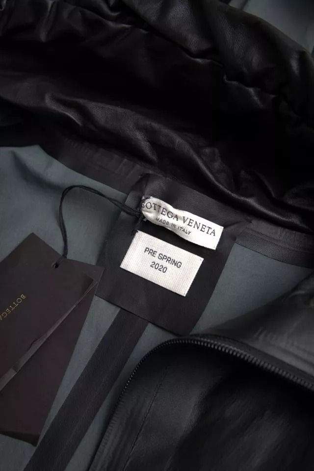 Thumbnail: Bottega Veneta Black Leather Hooded Men Trenchcoat Jacket