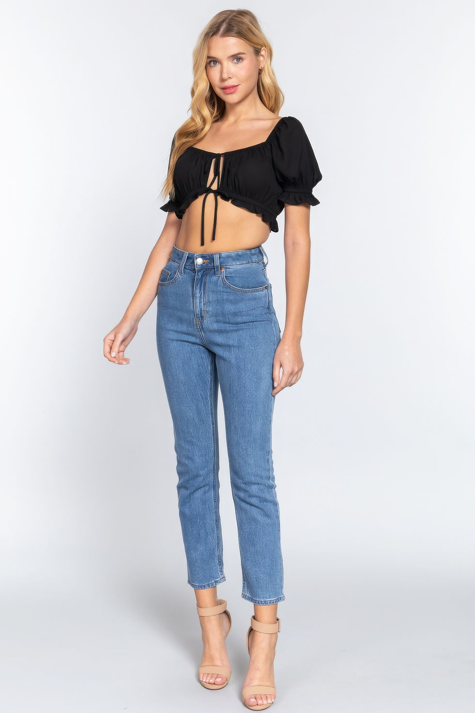 Thumbnail: Short Slv Print Crop Woven Top          
