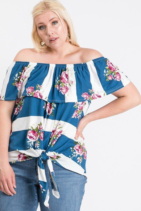 Thumbnail: Off Shoulder Ruffled Front Tie Top
